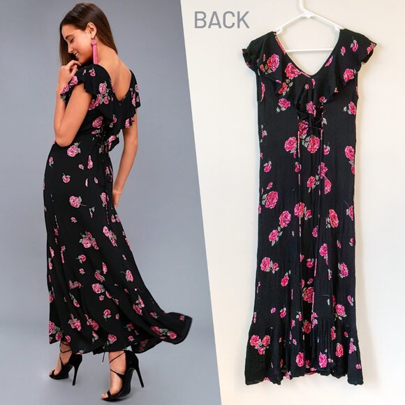 Billabong Dress | Southern Border | Black & Pink Floral Print | Medium - Picture 2 of 9